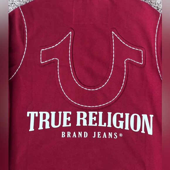 True Religion Burgundy Sweatshirt with White Stitching - Picture 3 of 5